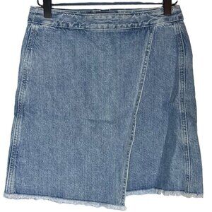 Loft Women's Size 2 Wrap Front Denim Mini Skirt Fringe Hem 90s Style Western New
